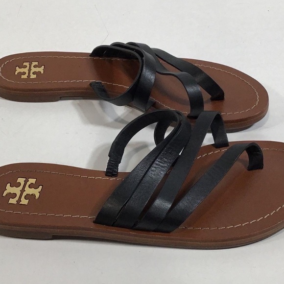 Tory Burch Black Leather Flat Strappy Women's Sandals Size 6.5M - Picture 2 of 7